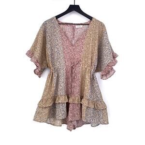 STORIA Color Block Floral Romper Pastel Pink Blue Yellow S